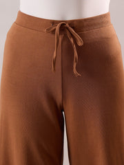 Women Tan Terry Wide Leg Drawstring Pants-SFPANT51314