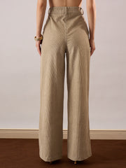 Women Beige Corduroy Front Patch Pocket Wide Leg Pants-SFPANT51318