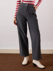 Women Grey Corduroy Straight Fit Pants-SFPANT51320