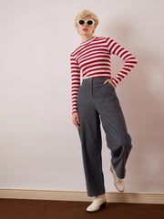 Women Grey Corduroy Straight Fit Pants-SFPANT51320