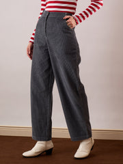 Women Grey Corduroy Straight Fit Pants-SFPANT51320
