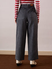 Women Grey Corduroy Straight Fit Pants-SFPANT51320