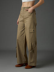 Women Pastel Olive Twill Pocket Loop Detail Cargo Pants-SFPANT51322