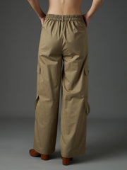 Women Pastel Olive Twill Pocket Loop Detail Cargo Pants-SFPANT51322