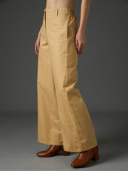 Women Beige Twill Flared Pants-SFPANT51327