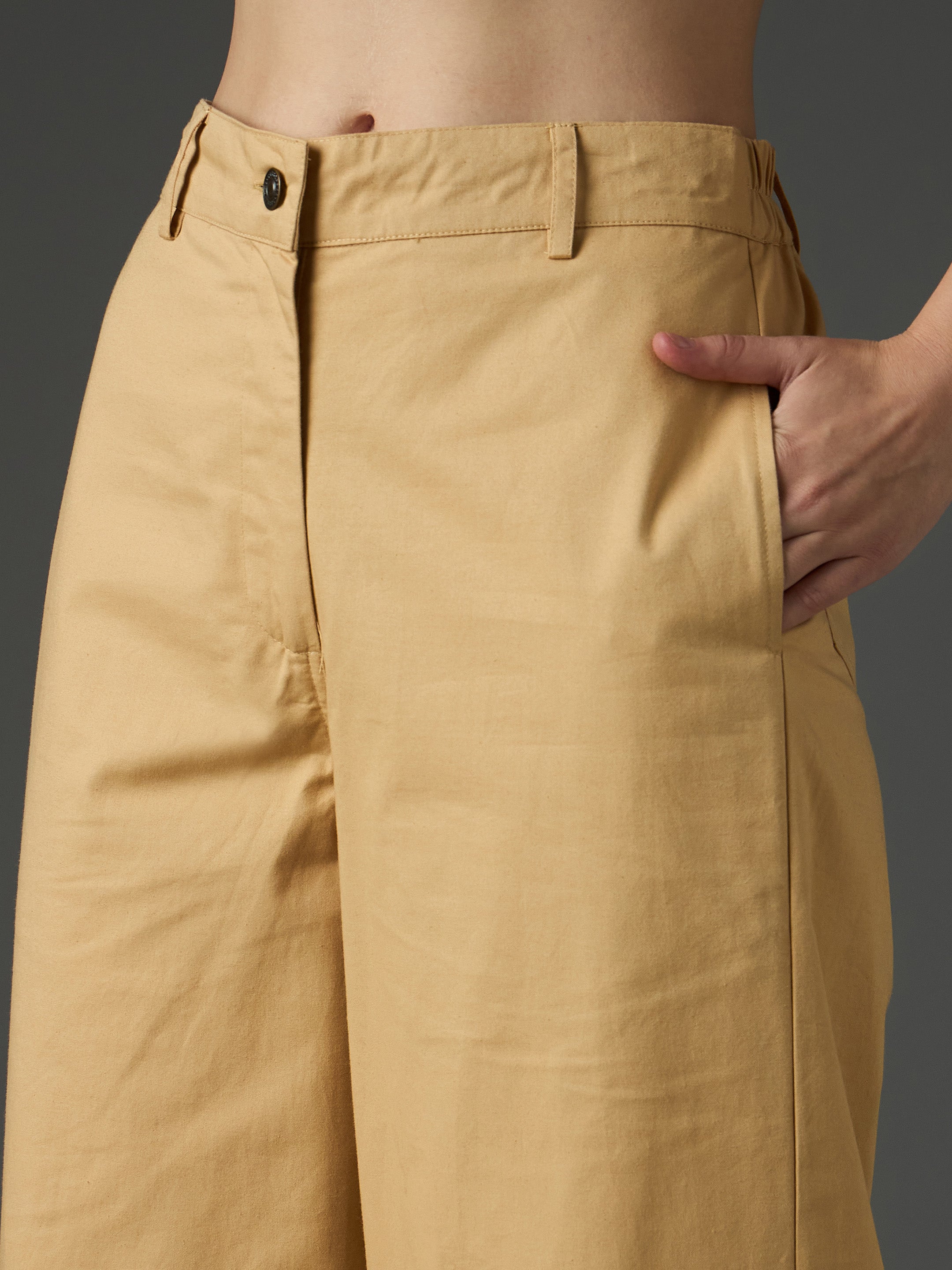 Women Beige Twill Flared Pants-SFPANT51327