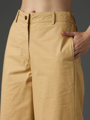 Women Beige Twill Flared Pants-SFPANT51327