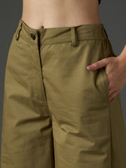 Women Olive Twill Flared Pants-SFPANT51328