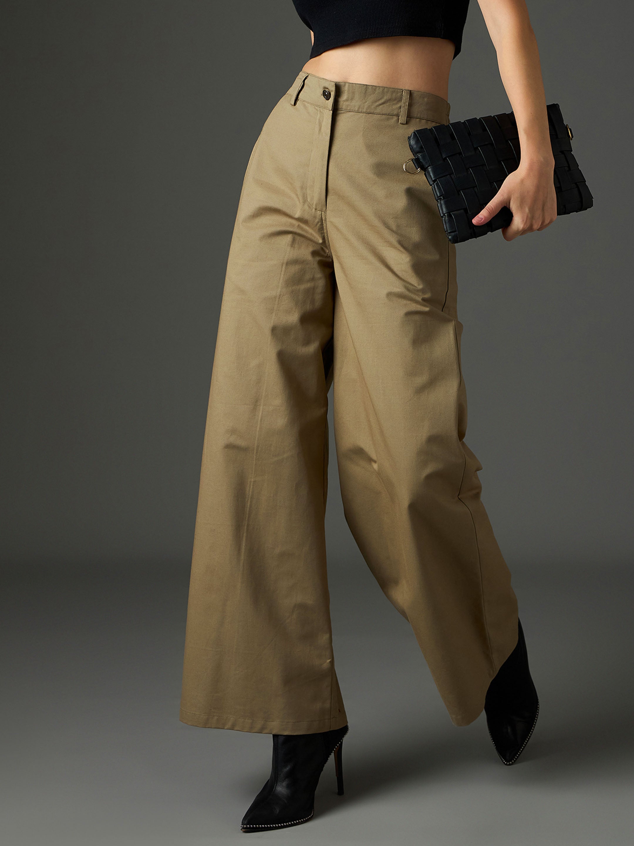 Women Pastel Olive Twill Flared Pants-SFPANT51329