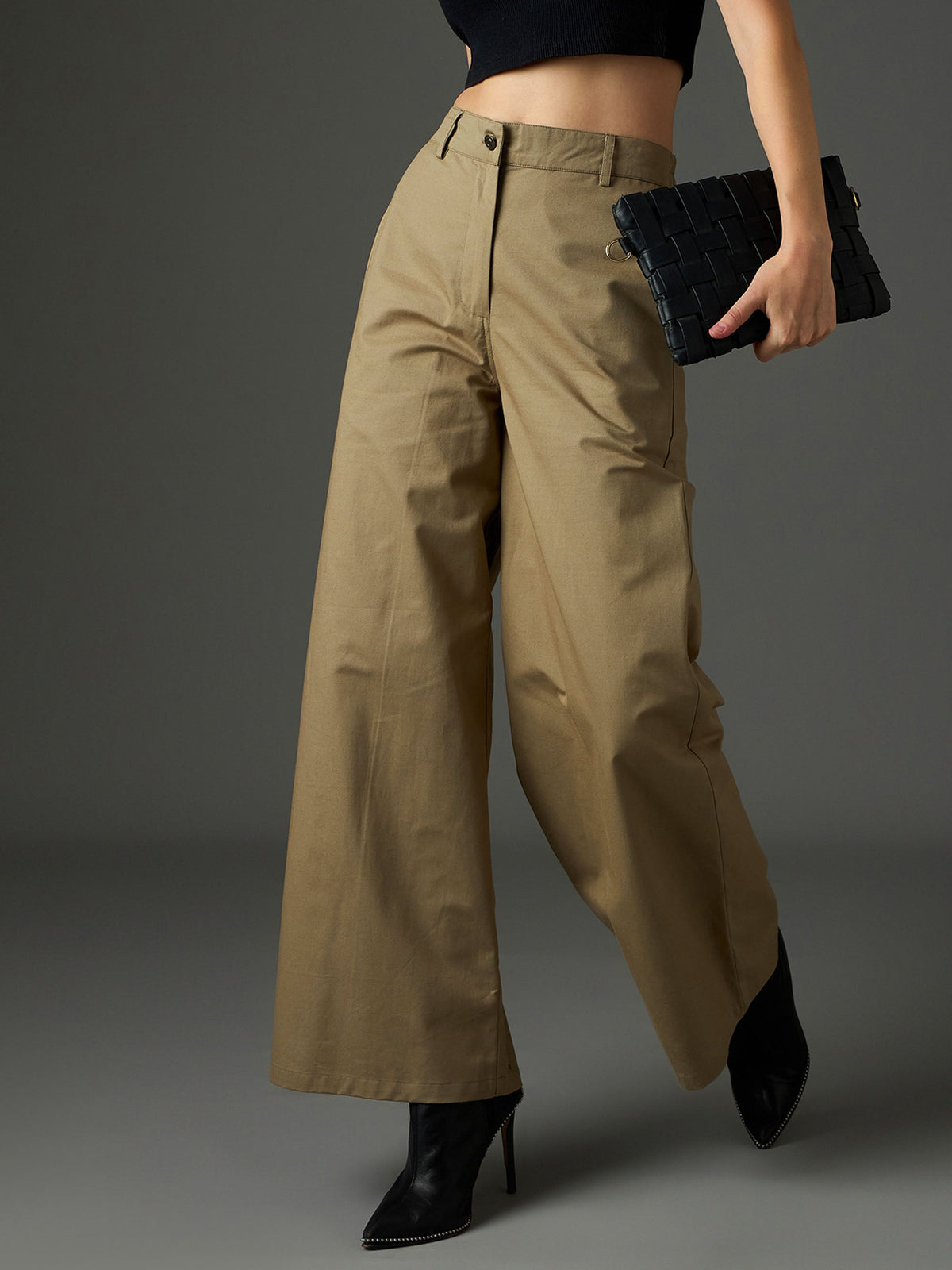 Women Pastel Olive Twill Flared Pants-SFPANT51329