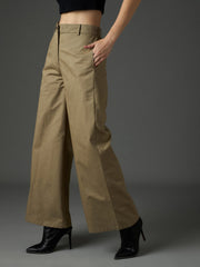 Women Pastel Olive Twill Flared Pants-SFPANT51329