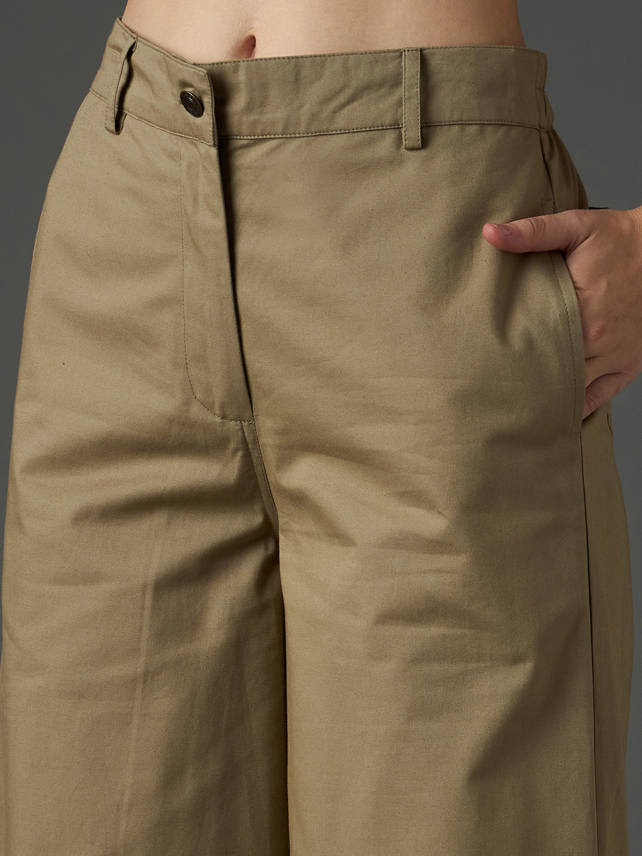 Women Pastel Olive Twill Flared Pants-SFPANT51329