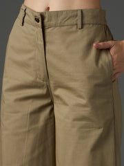 Women Pastel Olive Twill Flared Pants-SFPANT51329