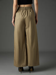Women Pastel Olive Twill Flared Pants-SFPANT51329