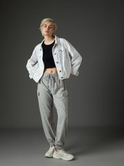 Women Grey Melange Side Pocket Joggers-SFPANT51341