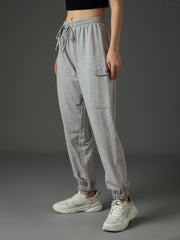 Women Grey Melange Side Pocket Joggers-SFPANT51341