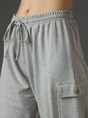 Women Grey Melange Side Pocket Joggers-SFPANT51341
