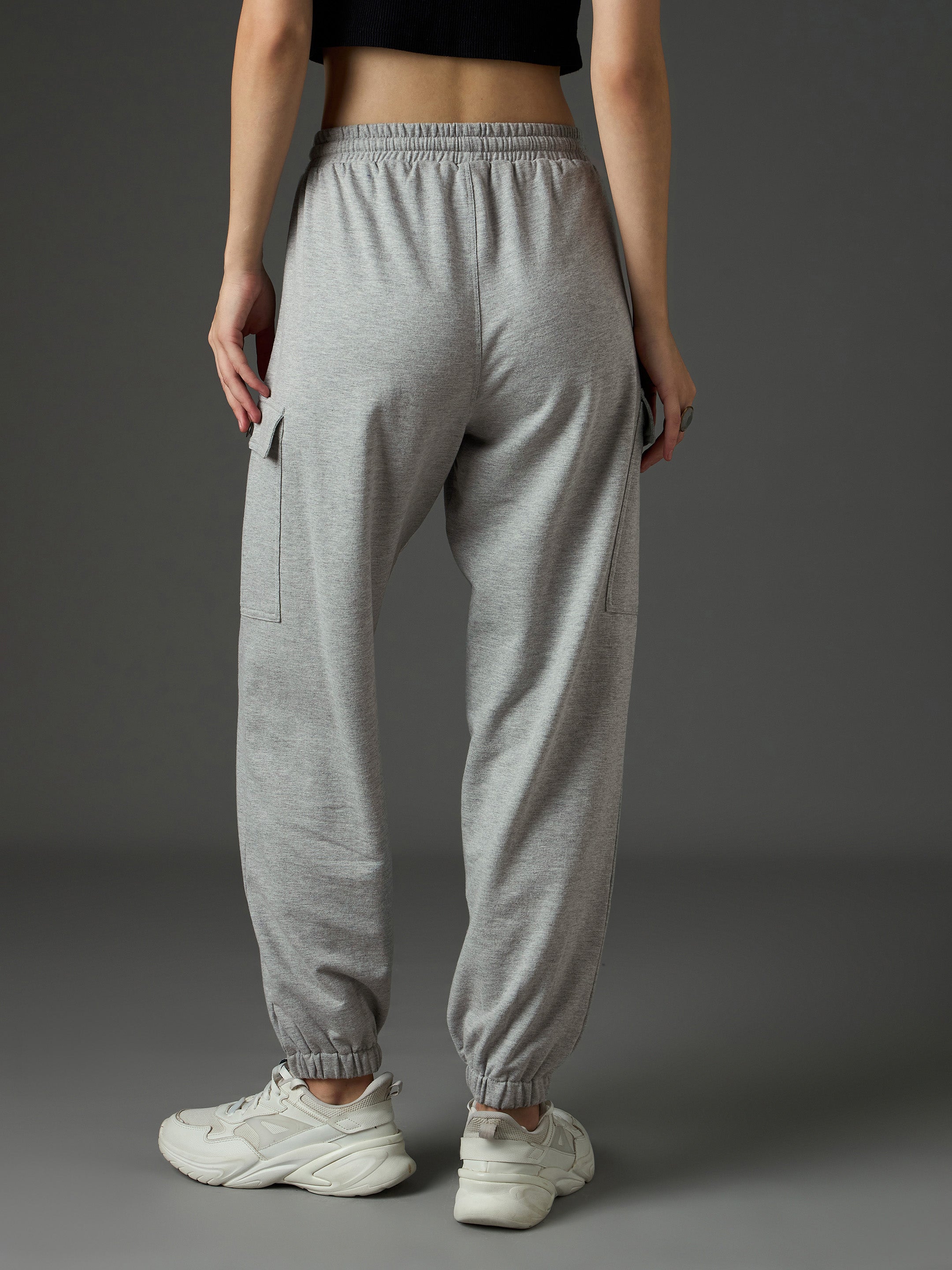 Women Grey Melange Side Pocket Joggers-SFPANT51341