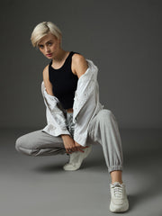 Women Grey Melange Side Pocket Joggers-SFPANT51341