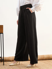 Women Black High-Rise Inverted Box Pleat Pants