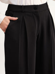 Women Black High-Rise Inverted Box Pleat Pants