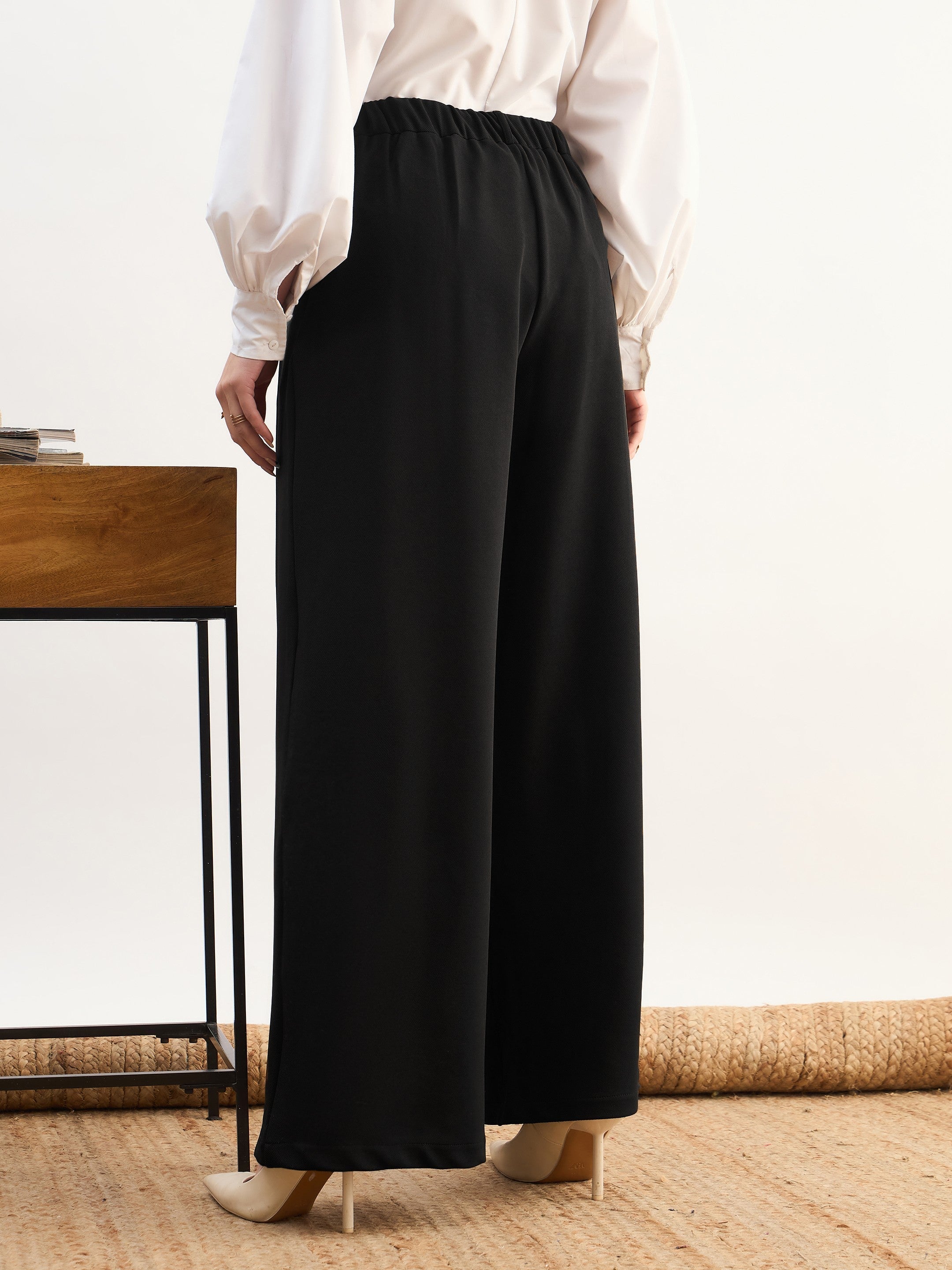 DesiQlo Black High-Rise Inverted Box Pleat Pants - Black