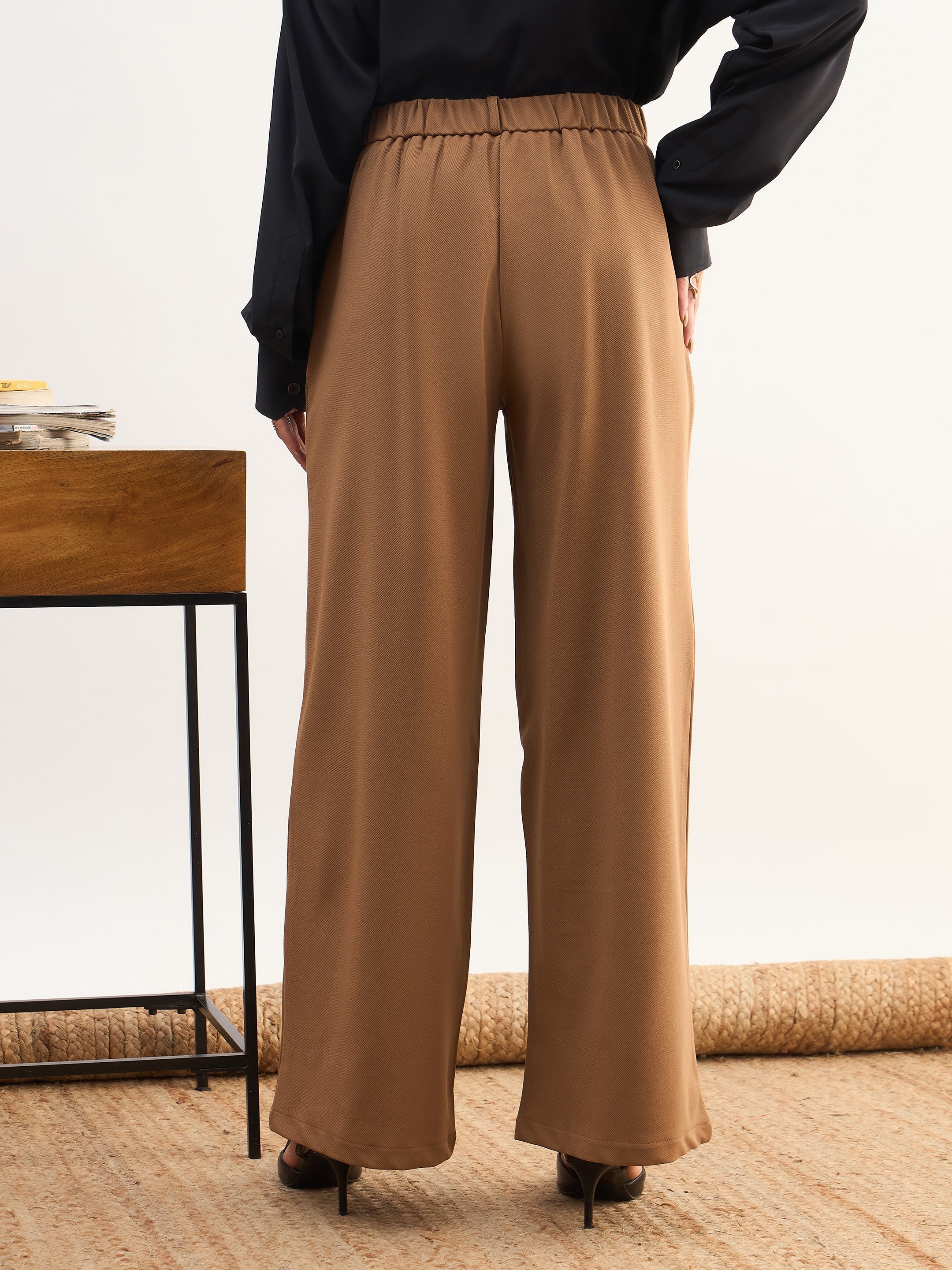 DesiQlo Tan Brown High-Rise Inverted Box Pleat Pants - Beige