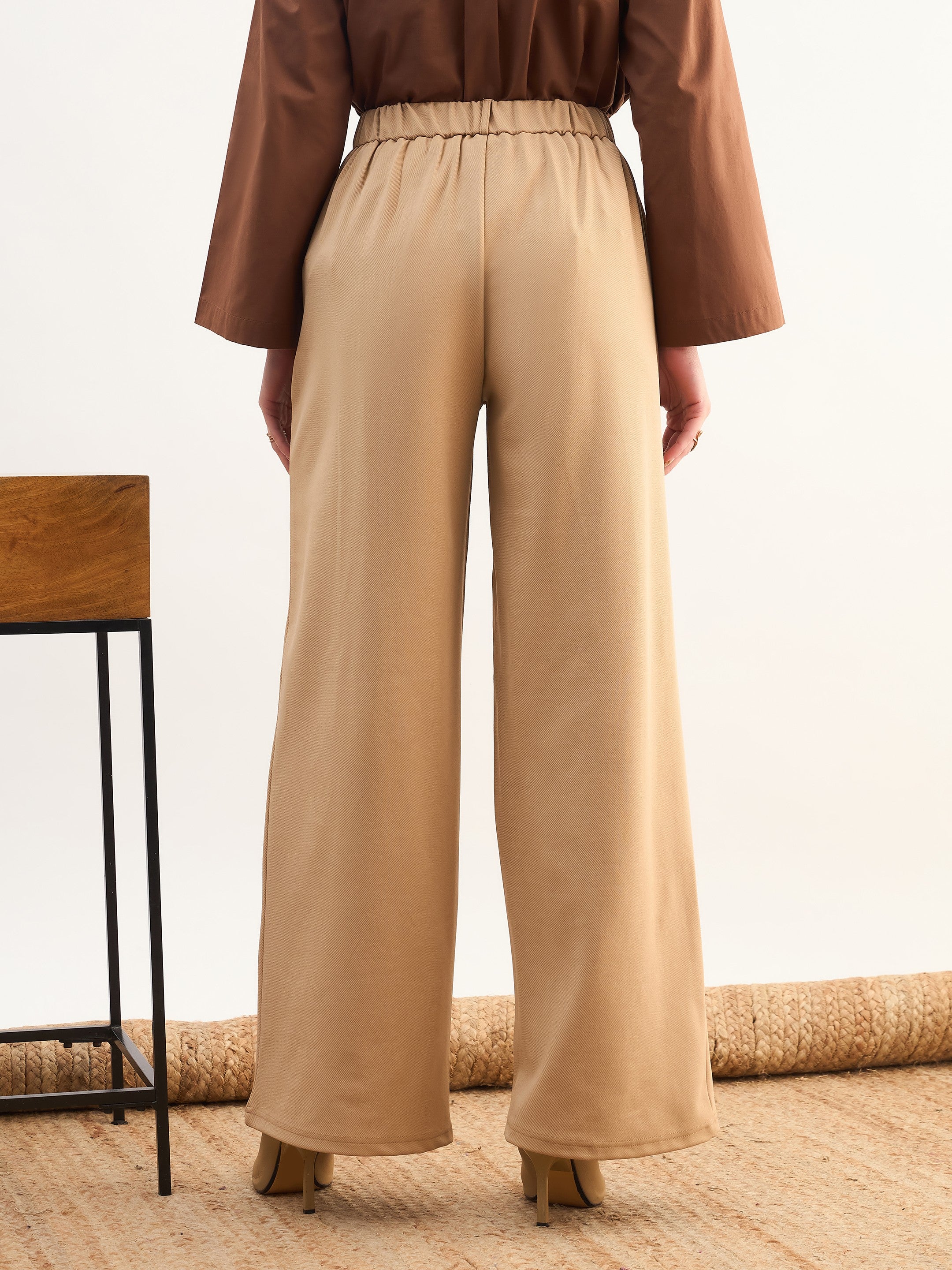 DesiQlo Beige High-Rise Inverted Box Pleat Pants - Beige