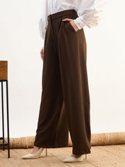 Women Coffee Brown High-Rise Inverted Box Pleat Pants