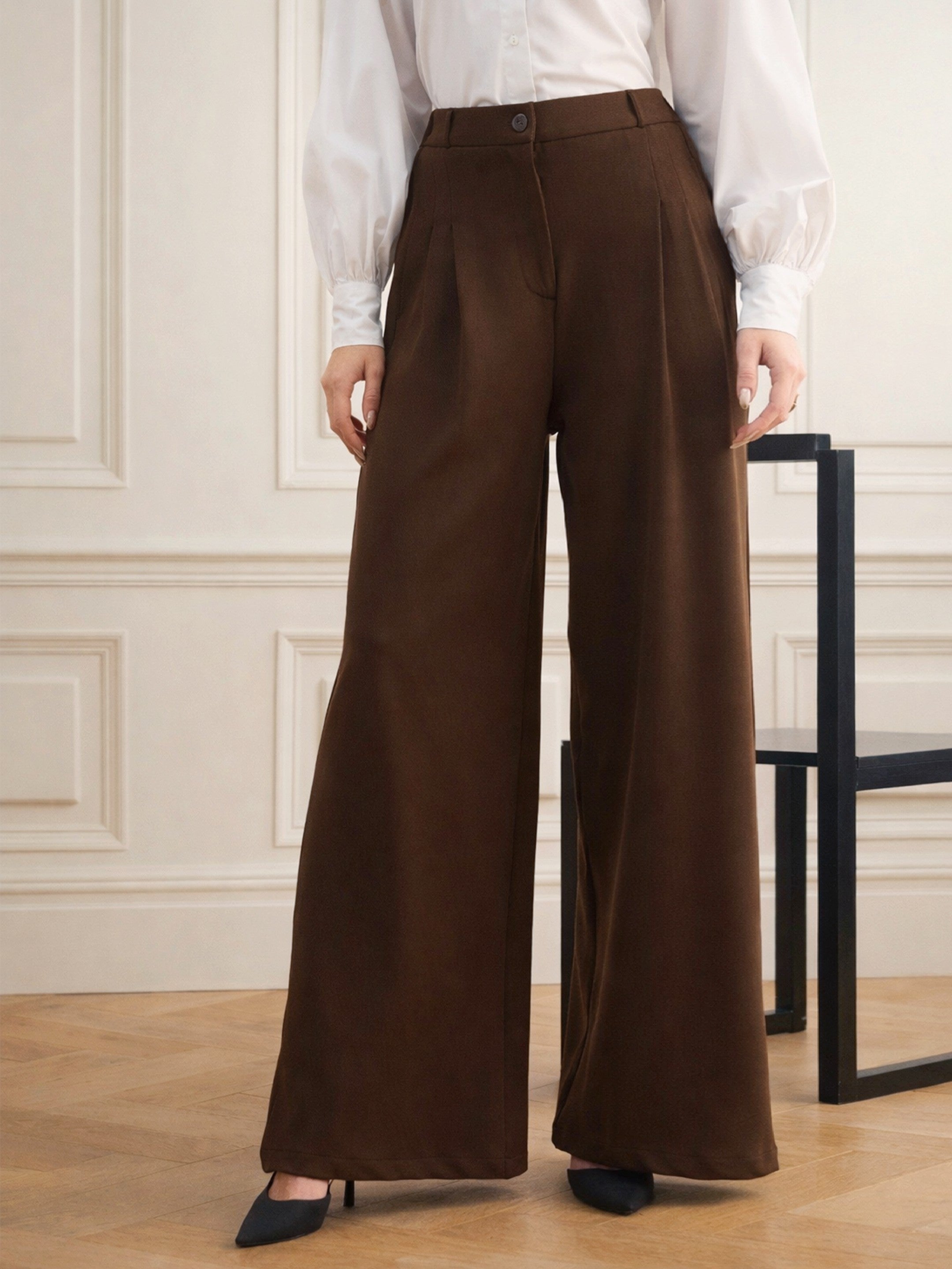 DesiQlo Coffee Brown Dual Dart Wide Leg Pants - Brown