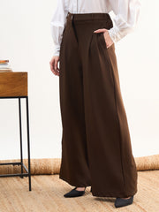 Women Coffee Brown Dual Dart Wide Leg Pants
