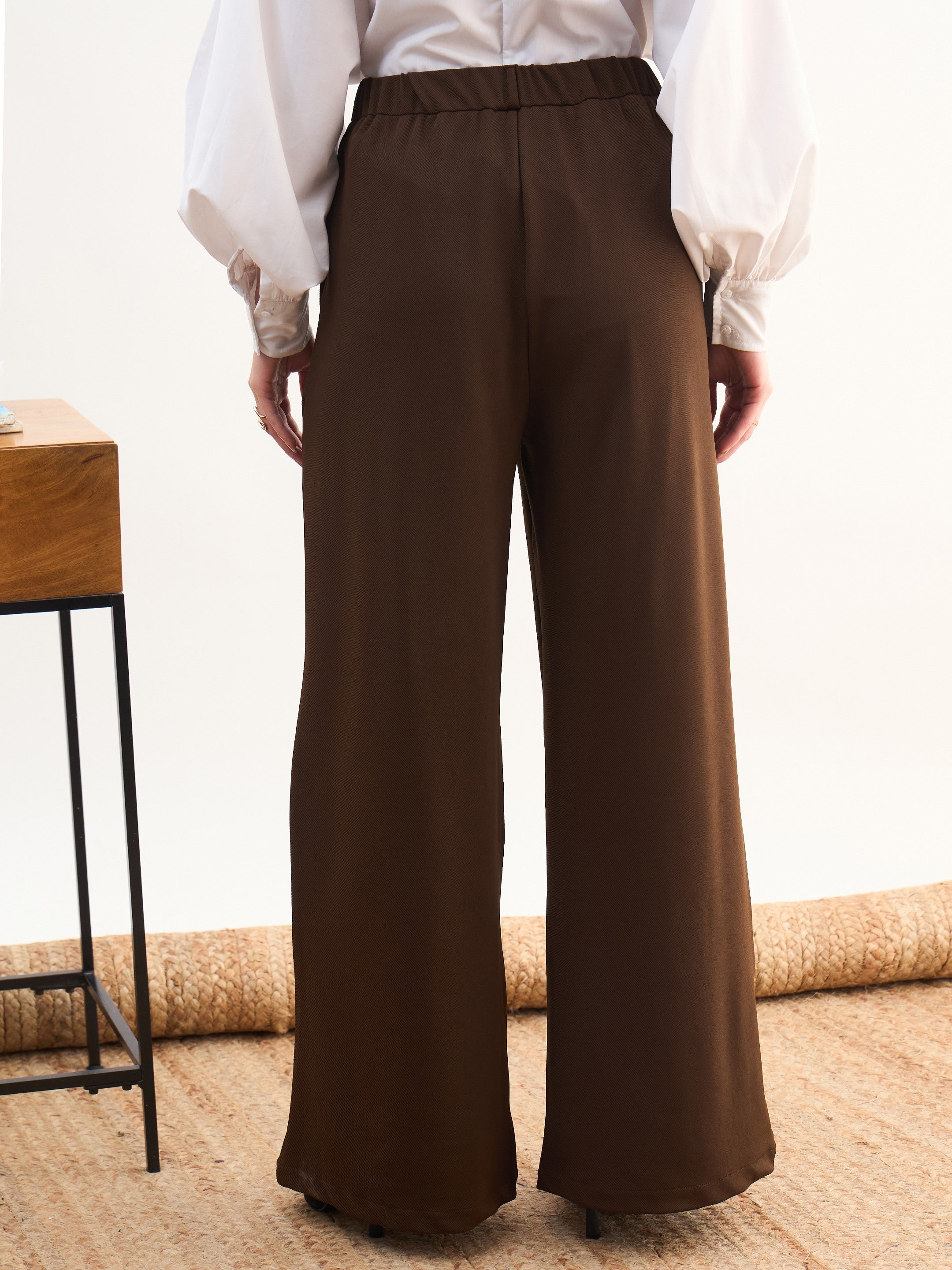 DesiQlo Coffee Brown Dual Dart Wide Leg Pants - Brown