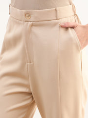 Women Beige Front Slit Bellbottom Pants