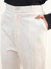 Women White Front Slit Bellbottom Pants
