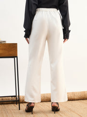 Women White Front Slit Bellbottom Pants