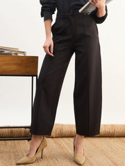 Women Black Darted Slouchy Pants