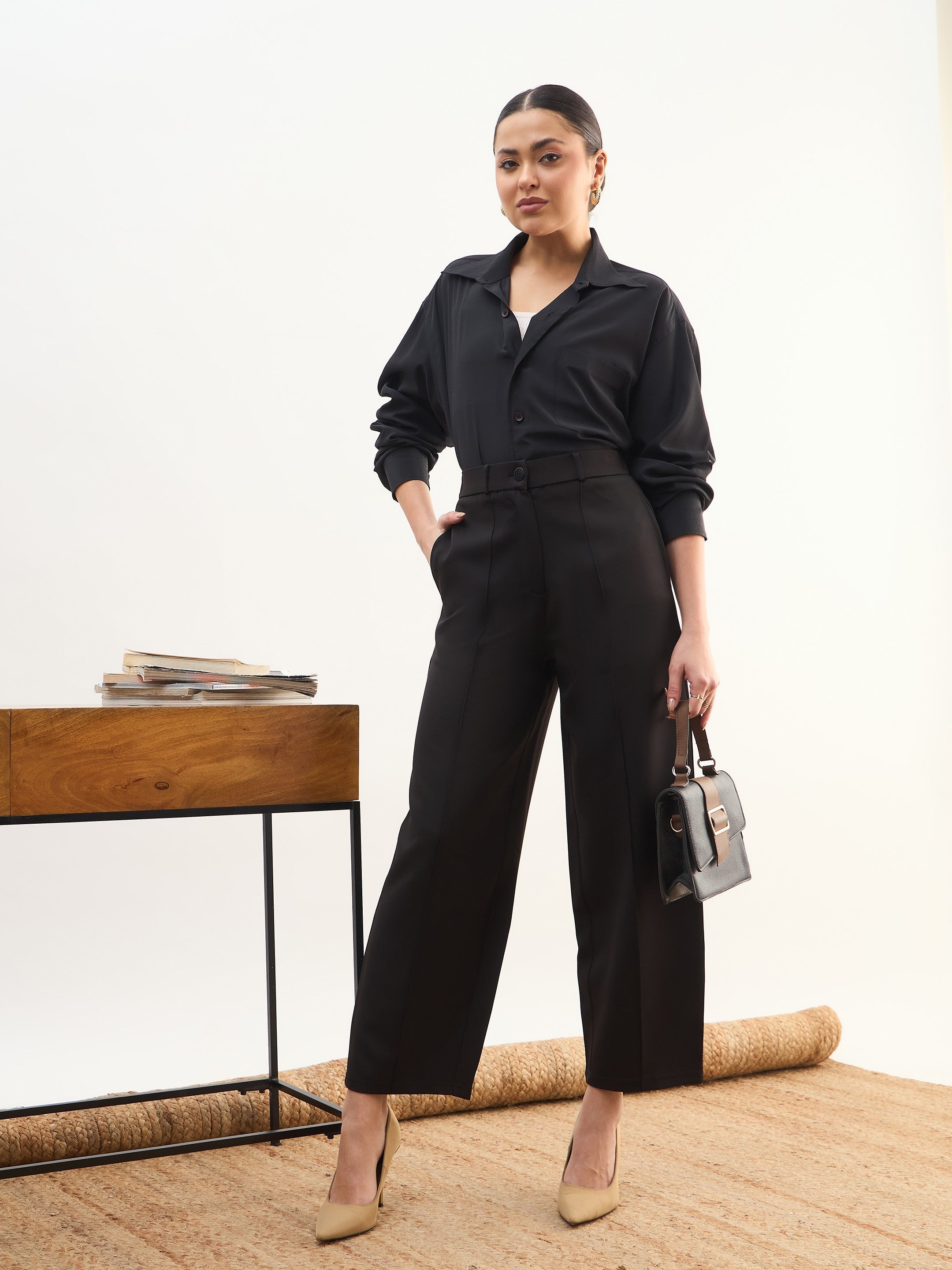 DesiQlo Black Darted Slouchy Pants - Black