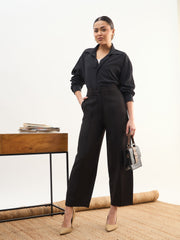 Women Black Darted Slouchy Pants