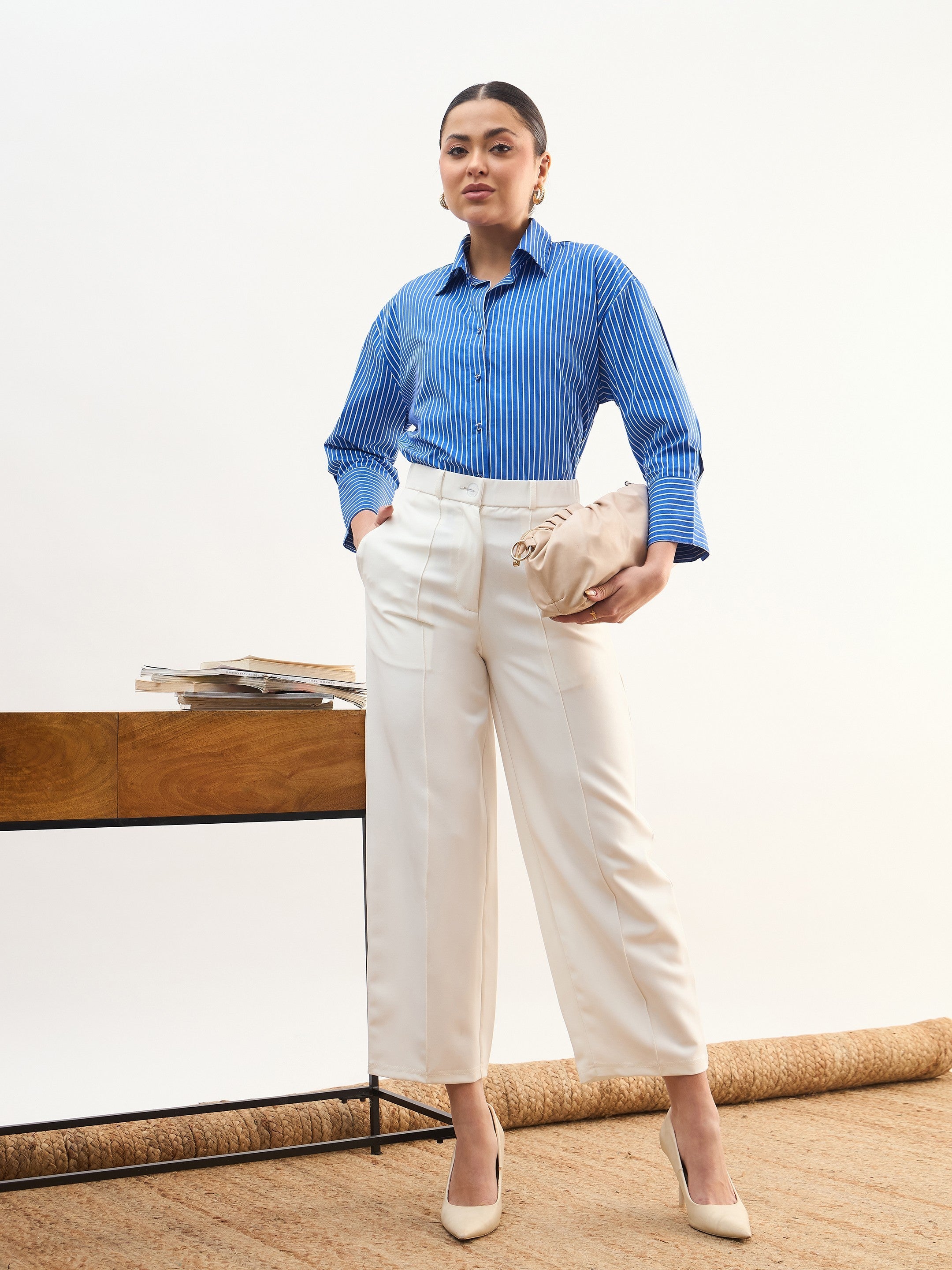 DesiQlo White Darted Slouchy Pants - White