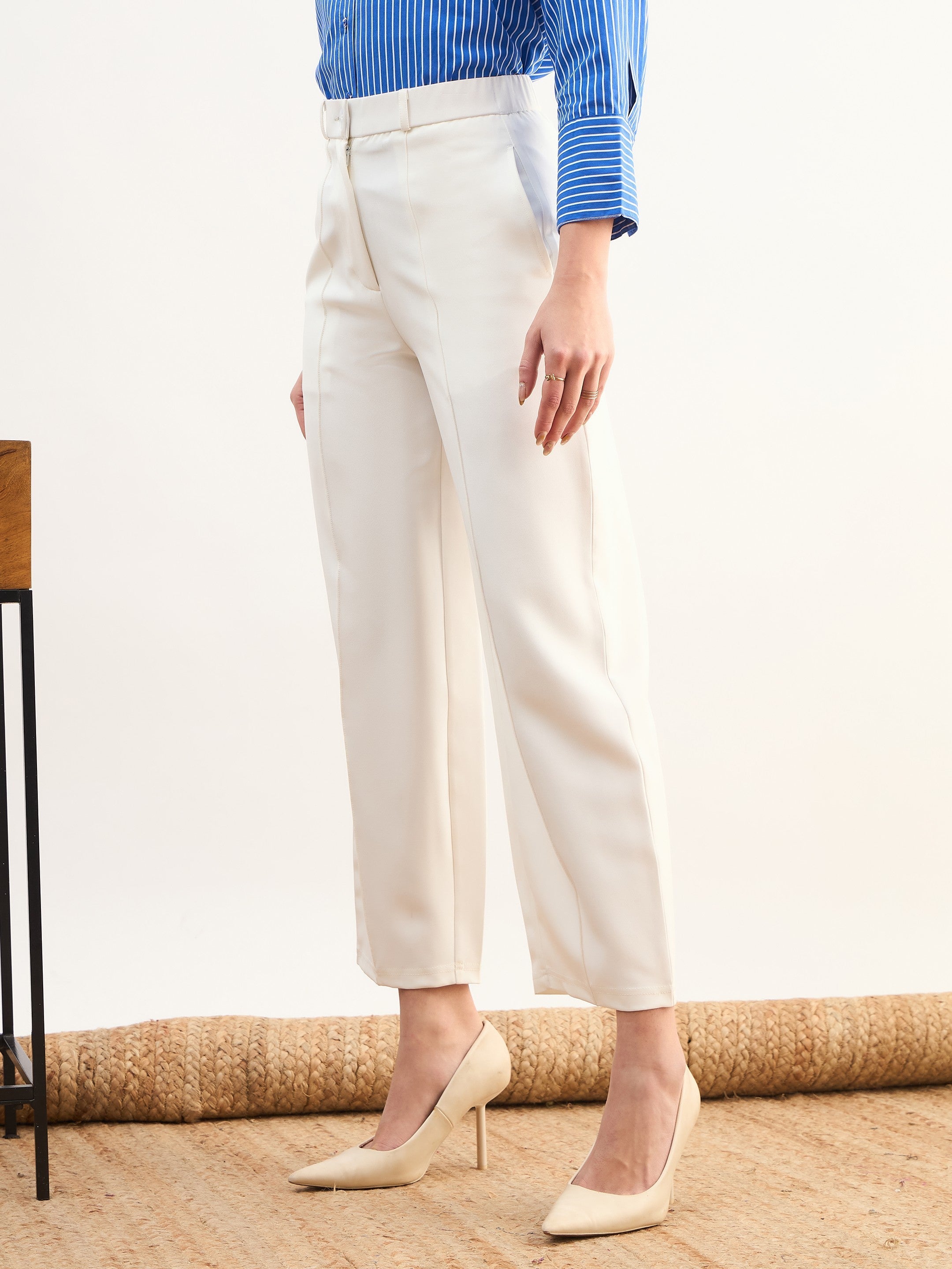 DesiQlo White Darted Slouchy Pants - White