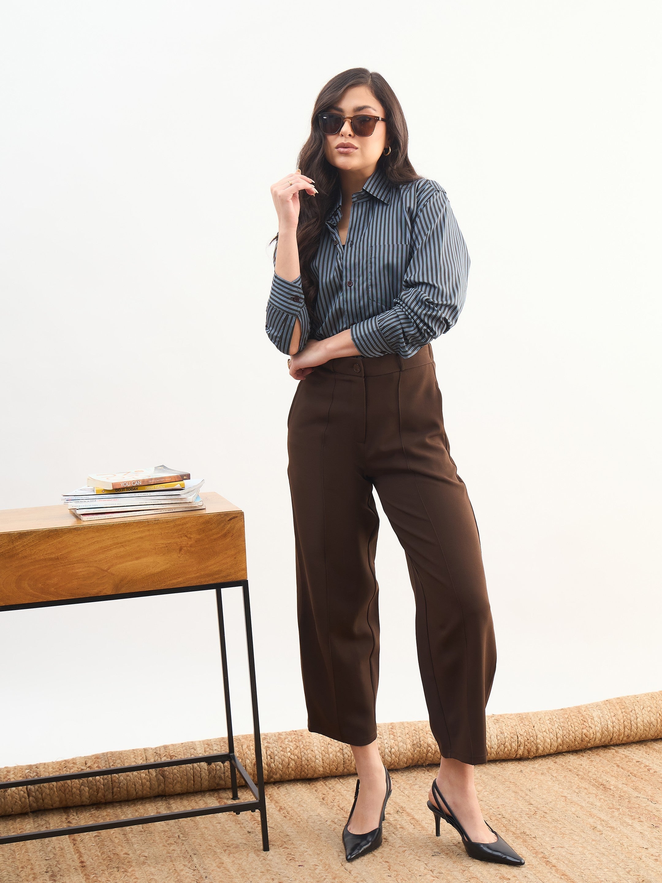 DesiQlo Coffee Brown Darted Slouchy Pants - Brown