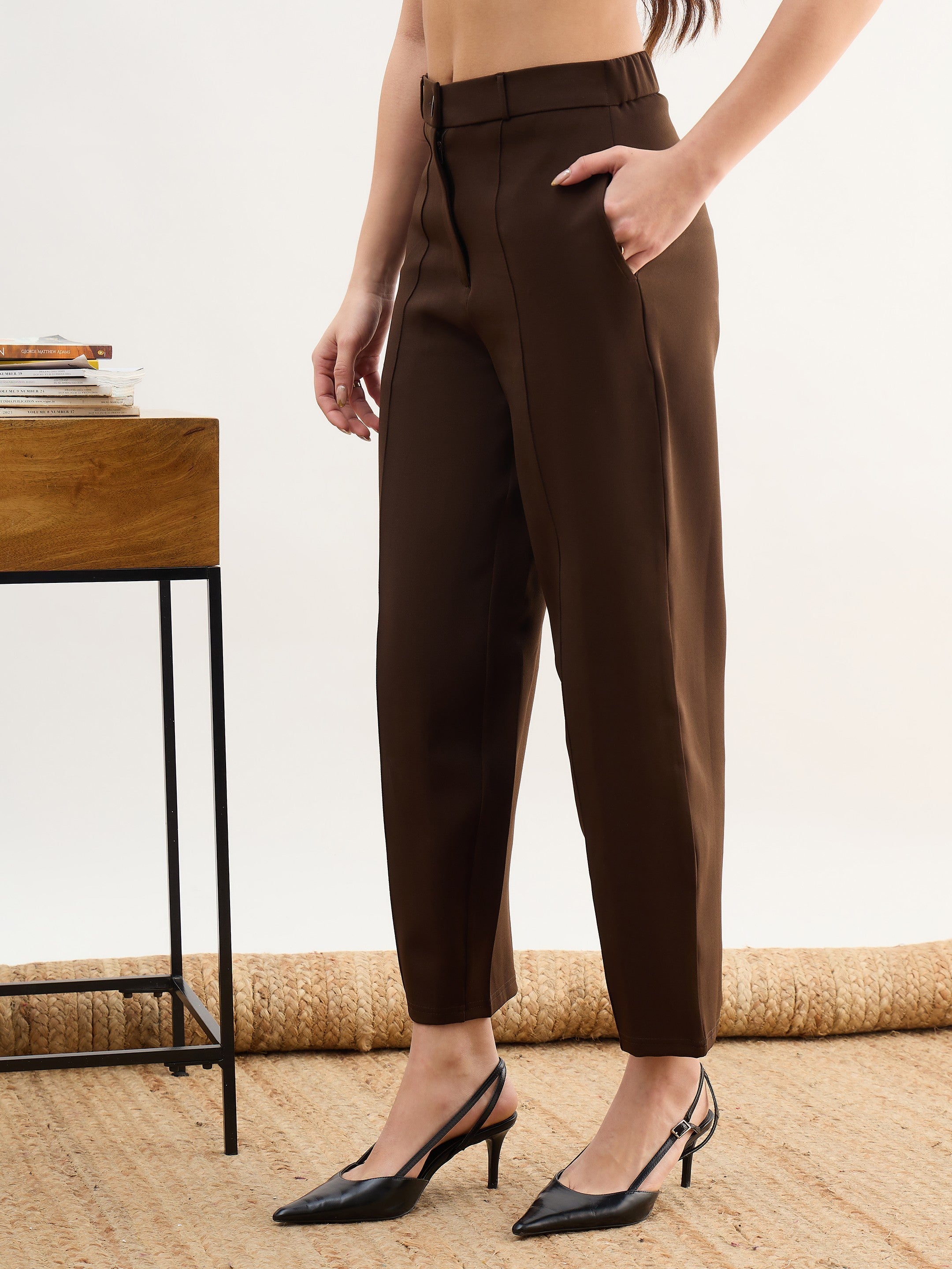 DesiQlo Coffee Brown Darted Slouchy Pants - Brown