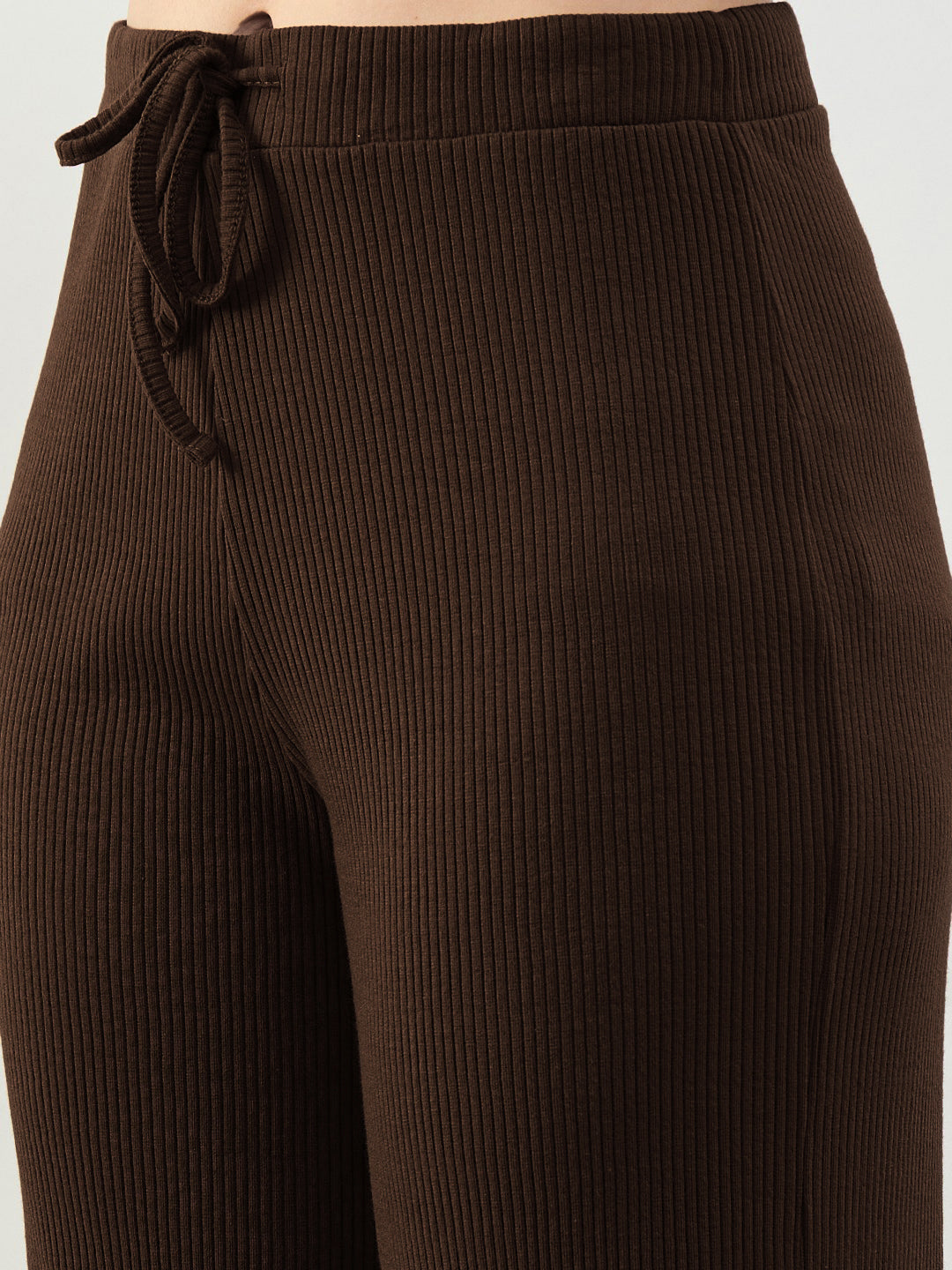 DesiQlo Brown Rib Drawstring Pants - Brown