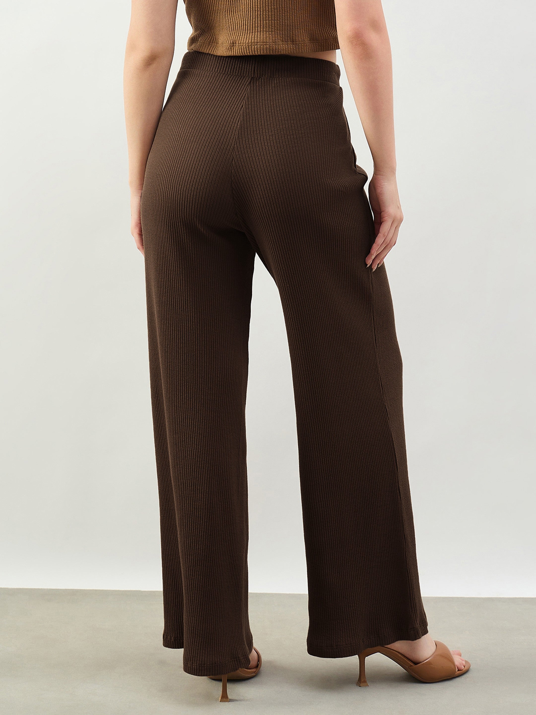 DesiQlo Brown Rib Drawstring Pants - Brown