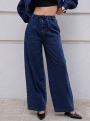 Women Blue Washed Denim Straight Pants