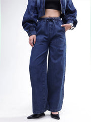 Women Blue Washed Denim Straight Pants