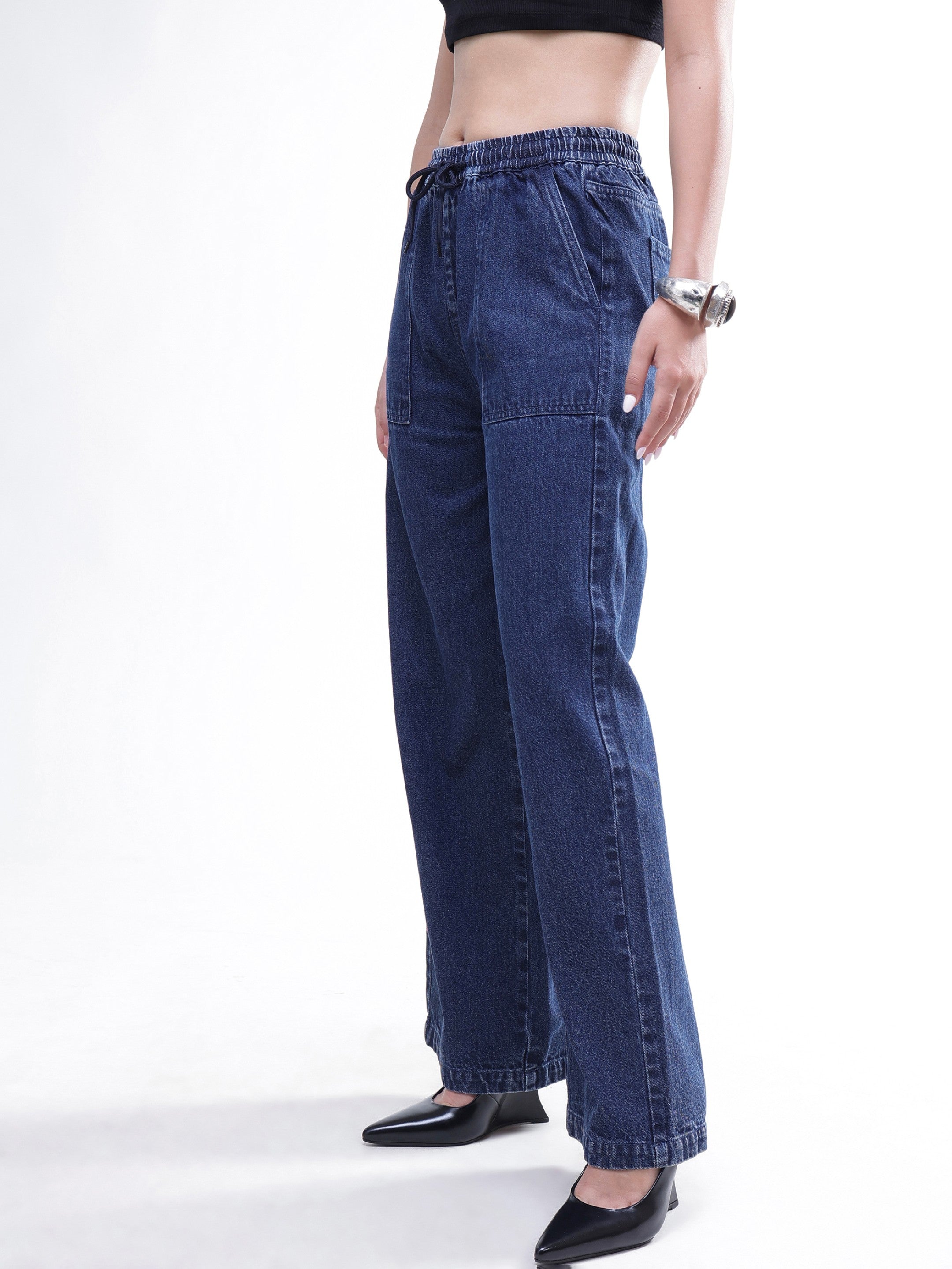 DesiQlo Blue Washed Denim Straight Pants - Blue