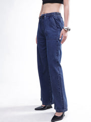 Women Blue Washed Denim Straight Pants