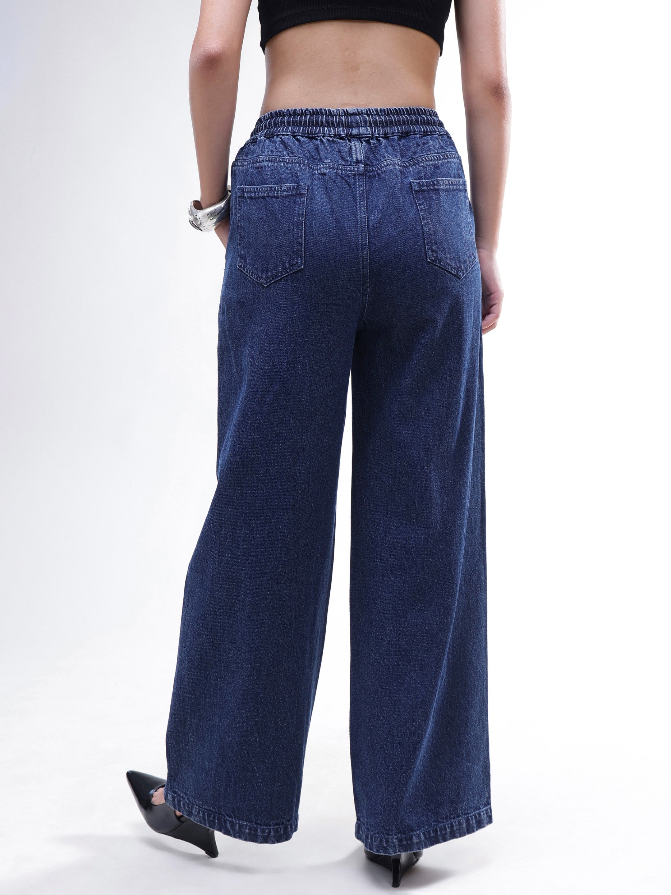 DesiQlo Blue Washed Denim Straight Pants - Blue