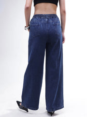 Women Blue Washed Denim Straight Pants